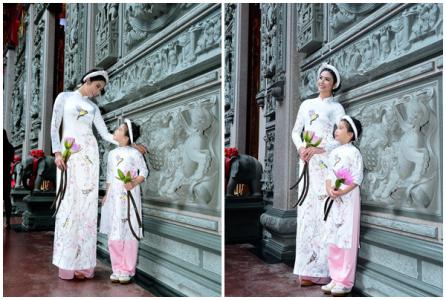 Hoa hậu Ngọc Hân và model nhí Thục Đình khoe sắc với áo dài tại Đài Loan