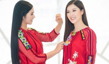 Hoa hậu Phí Thùy Linh, Á hậu Phương Nga diện thiết kế áo dài của Hoa hậu Ngọc Hân