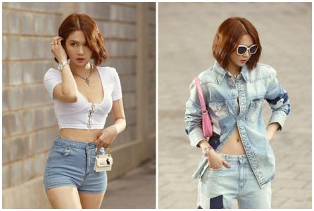 Ngọc Trinh gợi cảm với thời trang denim dạo phố