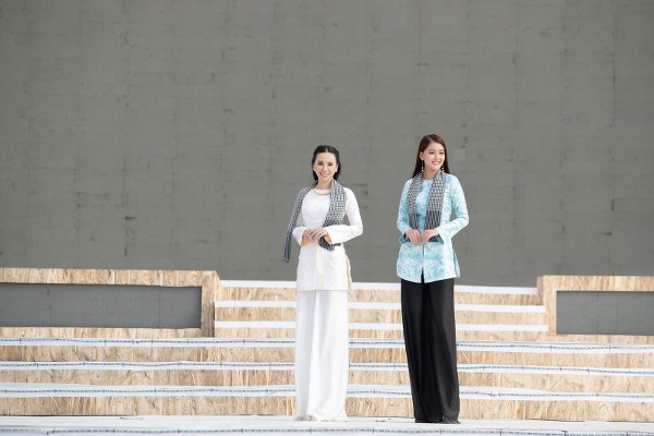 Hoa hậu Châu Ngọc Bích tự tin trình diễn áo bà ba cùng thí sinh 