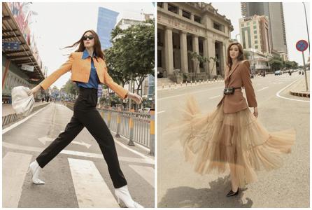 Khánh Vân dạo phố với loạt thời trang hot trend