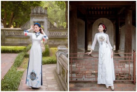 Lương Thanh diện áo dài của Hoa hậu Ngọc Hân thiết kế du xuân