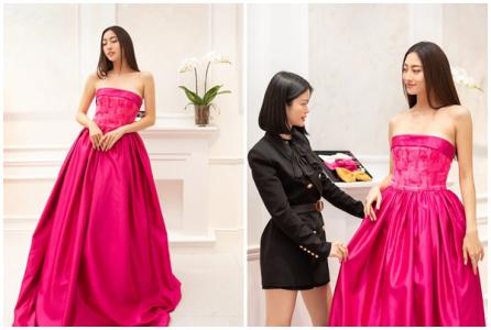 Lương Thuỳ Linh thử váy để làm vedette