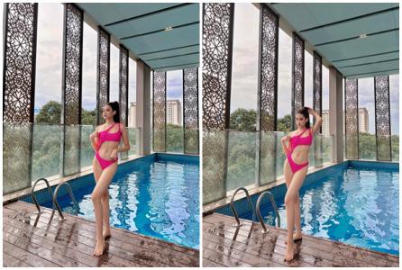 Đỗ Thị Hà ngọt ngào với bikini sắc hồng