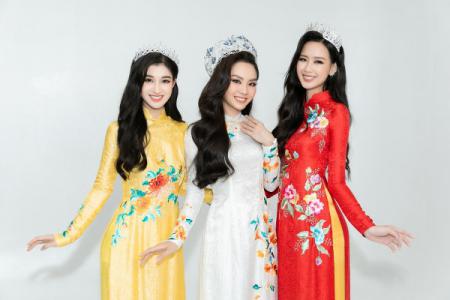 Hoa hậu Mai Phương, Á hậu Bảo Ngọc và Phương Nhi diện áo dài dịu dàng