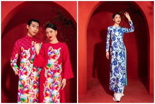 Siêu mẫu Quỳnh Hoa và người mẫu Hữu Long diện áo dài của NTK Adrian Anh Tuấn