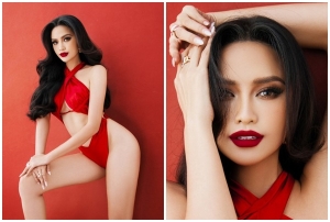 Hoa hậu Ngọc Châu diện bikini đỏ rực rỡ