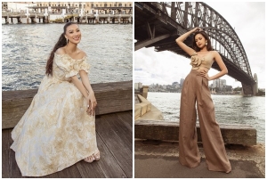 Hoa hậu Ngọc Châu và Á hậu Kim Duyên diện thiết kế linen mới của Đỗ Mạnh Cường 