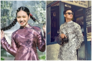Ca sĩ Giana và Á vương Minh Khắc khoe sắc rạng rỡ với áo dài truyền thống